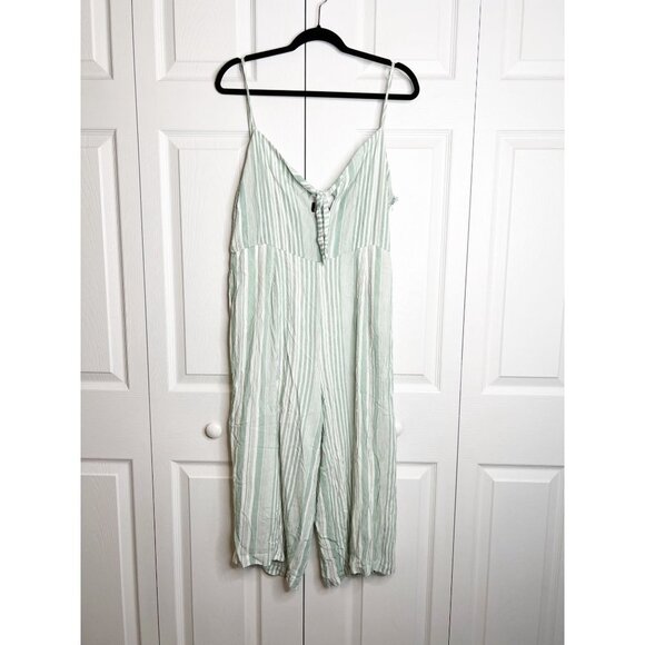 MINKPINK Sage Green White Striped Low Tied Jumpsuit Women's Size Large L - Picture 2 of 11